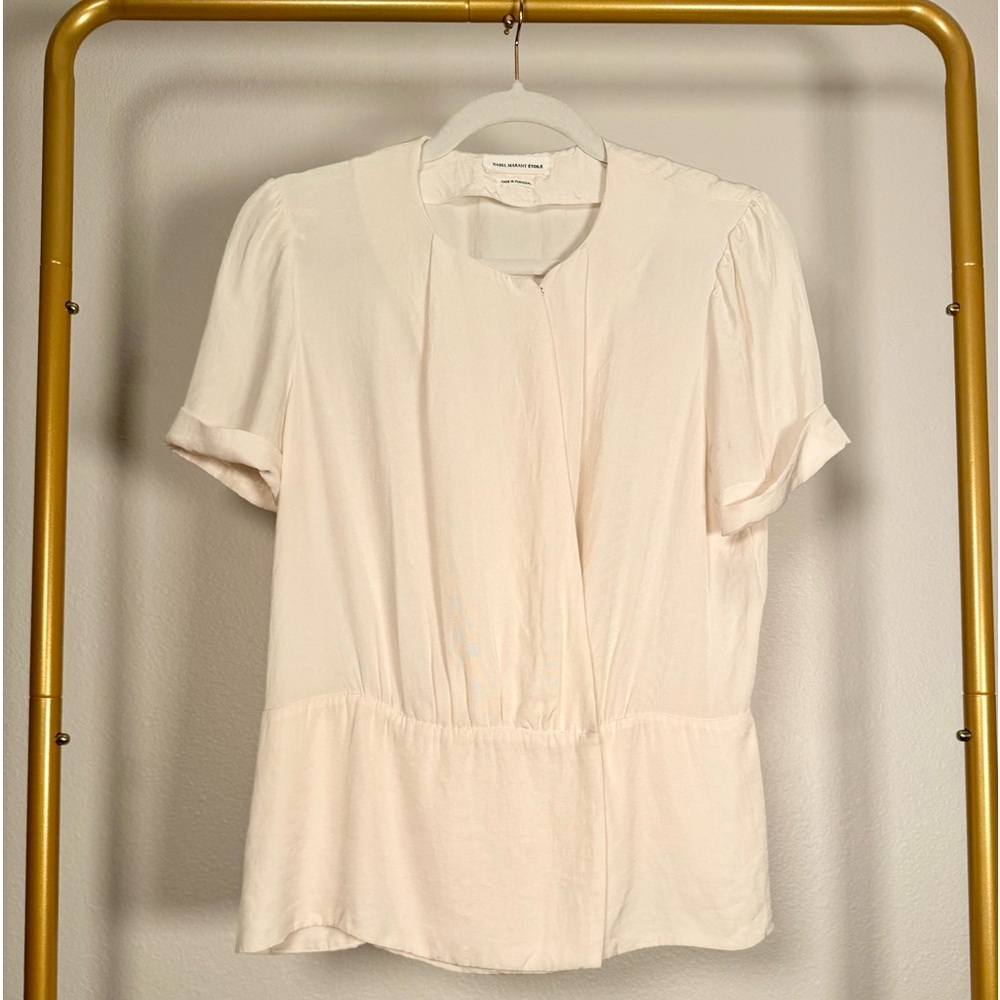 Isabel Marant Etoile Cream Short Sleeve Wrap Blouse Top Sz 8 Old‎ Money Classic
